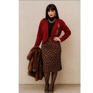 Karen Kane Red Embroidered Crests Open Front Womens Bolero Jacket Large